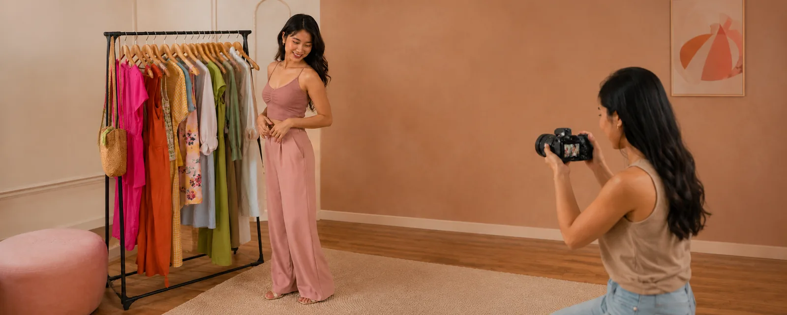 A creator shooting content with a brand's products